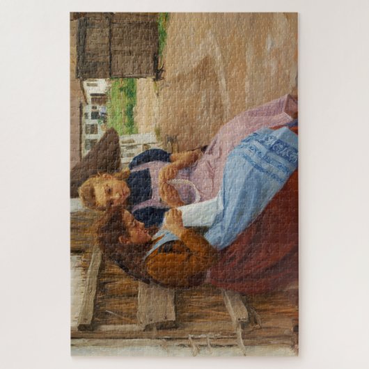 Twee Meisjes Met Naaldwerk Zittend In Een Boerderi Legpuzzel (Verticaal)