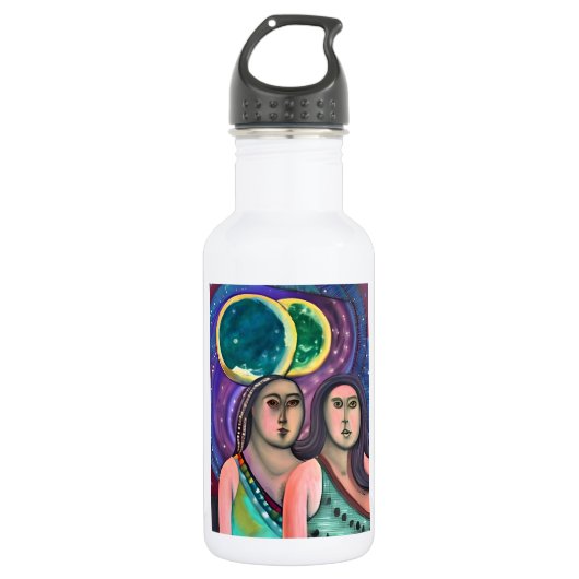 Twee meisjes onder de manen waterfles  (Voorkant)