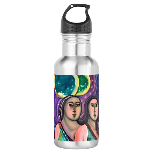 Twee meisjes onder de manen waterfles (Voorkant)