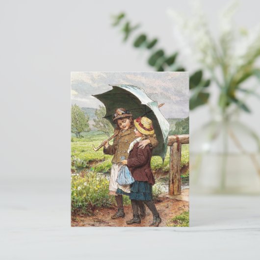  twee meisjes onder een paraplu briefkaart (Staand voorkant)