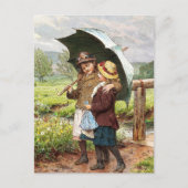 twee meisjes onder een paraplu briefkaart (Voorkant)
