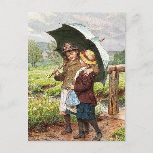  twee meisjes onder een paraplu briefkaart (Voorkant)