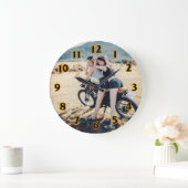 Twee meisjes op een motorfiets grote klok (Huis)