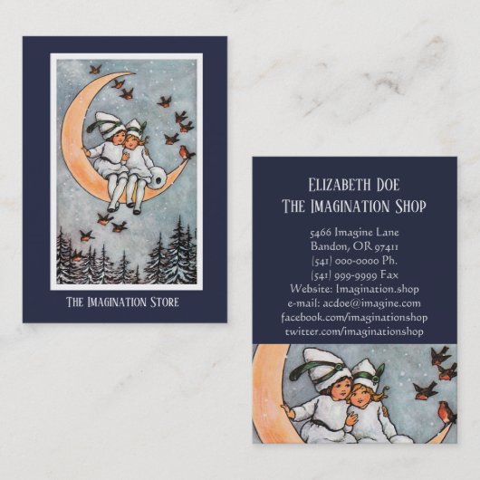 Twee meisjes op het Moon Imaginative Visitekaartje (Voorkant / Achterkant)