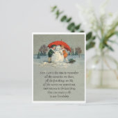 Twee meisjes samen met een sneeuwpop onder rode pa briefkaart (Staand voorkant)