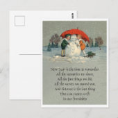 Twee meisjes samen met een sneeuwpop onder rode pa briefkaart (Voorkant / Achterkant)
