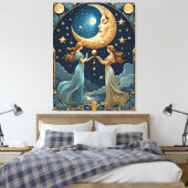 Twee meisjes schilderen magie met een maan canvas afdruk (Insitu (Slaapkamer))