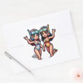Twee meisjes snorkelen ronde sticker (Envelop)