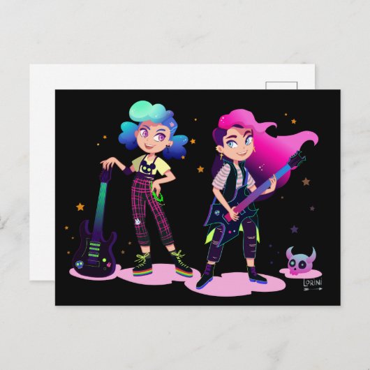 Twee meisjes spelen gitaren briefkaart (Voorkant / Achterkant)