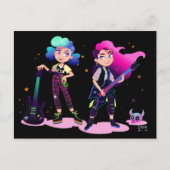 Twee meisjes spelen gitaren briefkaart (Voorkant)