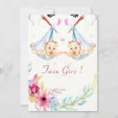 Twee meisjes! Sweet Stork Baby shower Uitnodiging (Achterkant)