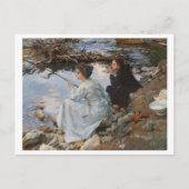 Twee meisjes vissen, beeldende kunst briefkaart (Voorkant)