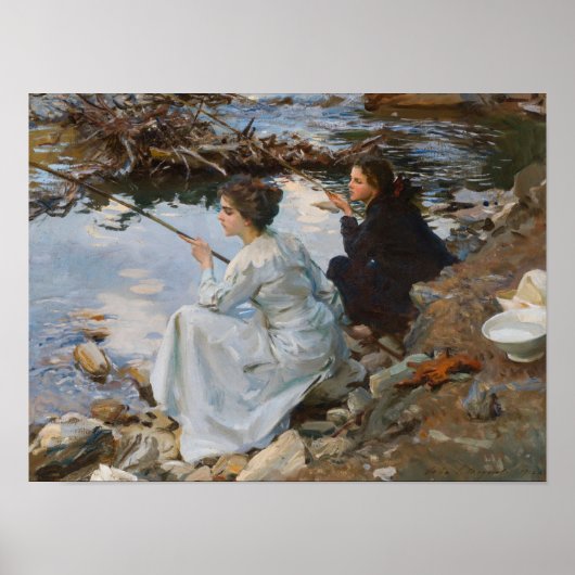 Twee meisjes vissen, Sargent 1918 Poster (Voorkant)