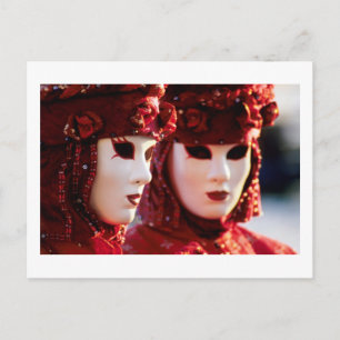 Twee mensen in carnavalmaskers, Venetië (Italië) Briefkaart