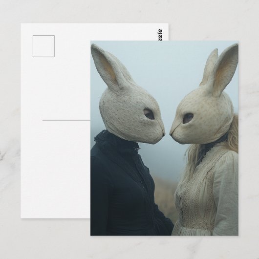 Twee mensen in konijnenmaskers briefkaart (Voorkant / Achterkant)
