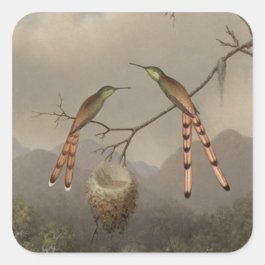 Twee mensvogels met hun jongen vierkante sticker (Voorkant)