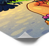 Twee merels voeden zich met hand cartoon poster (Hoek)