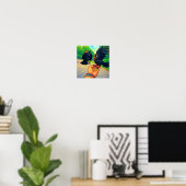 Twee merels voeden zich met hand cartoon poster (Thuiskantoor)