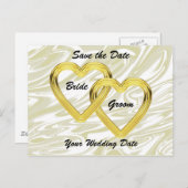 Twee Met Goud Omwikkelde Harten Bruid En Bruidegom Aankondigingskaart (Voorkant / Achterkant)