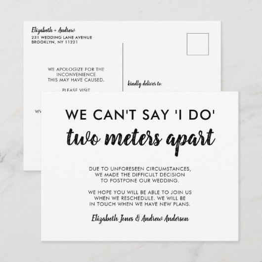 Twee Meter Uit elkaar Uitgesteld Wijziging Datum T Aankondigingskaart (Voorkant / Achterkant)