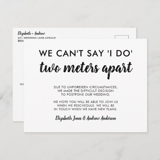 Twee meter uit elkaar uitgesteld wijziging huwelij aankondigingskaart (Voorkant / Achterkant)