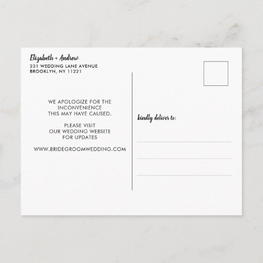 Twee meter uit elkaar uitgesteld wijziging huwelij aankondigingskaart (Achterkant)