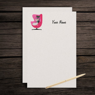 Twee mid-century atoomkatten in een felroze stoel briefpapier