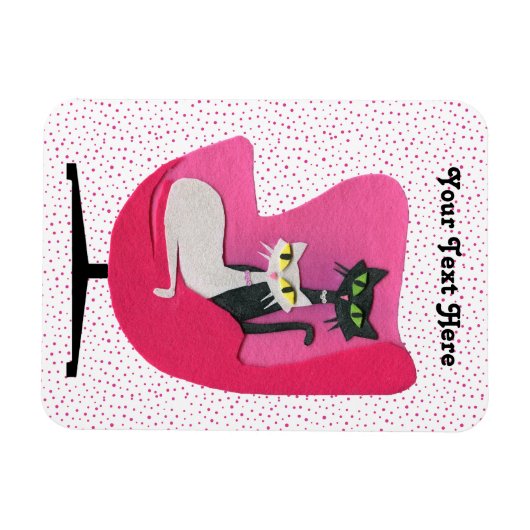 Twee  Mid Century Cats Diamond Collars Stoel Magneet (Horizontaal)