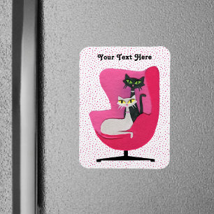 Twee  Mid Century Cats Diamond Collars Stoel Magneet