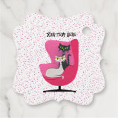 Twee Mid Century Cats Roze Stoel Polka Dots Bedankjes Labels (Achterkant)