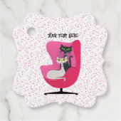 Twee Mid Century Cats Roze Stoel Polka Dots Bedankjes Labels (Voorkant)