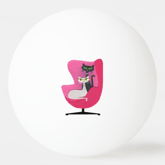 Twee Mid Century Kitty-katten in een felroze stoel Pingpongbal (Achterkant)