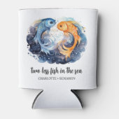 Twee minder vis in het Zee strand bruiloft Blikjeskoeler (Voorkant)