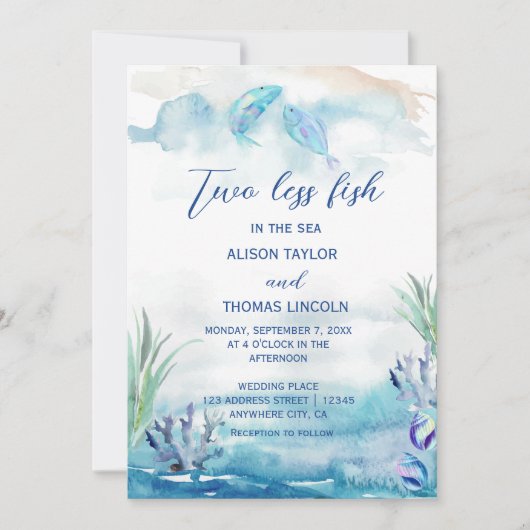 Twee minder vis in het Zee Zomer bruiloft uitnodig Kaart (Voorkant)
