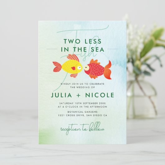 Twee minder vissen in blauw Zee onderwater bruilof Kaart (Staand voorkant)