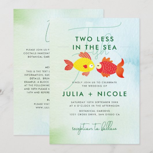 Twee minder vissen in blauw Zee onderwater bruilof Kaart (Voorkant / Achterkant)