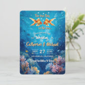 Twee minder vissen in de onderwater bruiloft save the date (Staand voorkant)