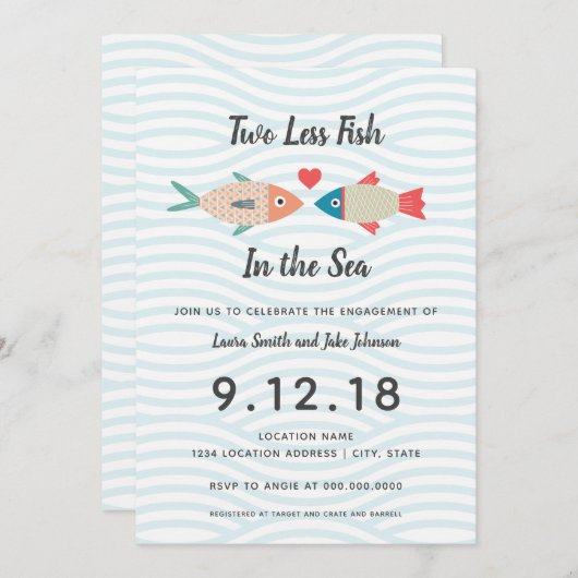 Twee minder vissen in de Zee // Engagement Party Kaart (Voorkant / Achterkant)