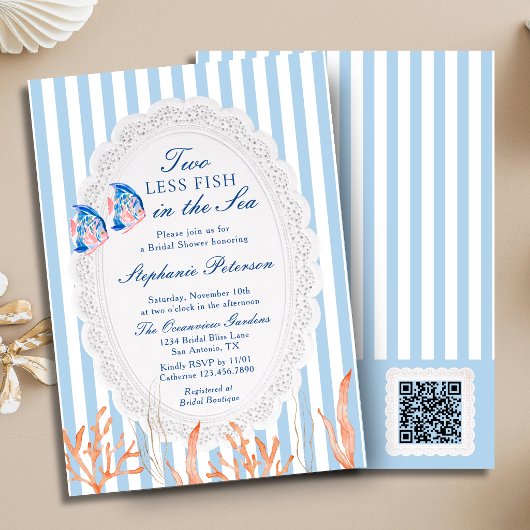 Twee minder vissen in de zee QR-code Bruidsdiner Kaart