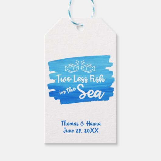 Twee minder vissen in de Zee Waterverf bruiloft Cadeaulabel (Voorkant)