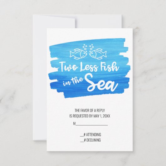 Twee minder vissen in de Zee Waterverf bruiloft RSVP Kaartje (Voorkant)
