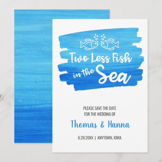 Twee minder vissen in de Zee Waterverf Wedding Sav Save The Date (Voorkant / Achterkant)
