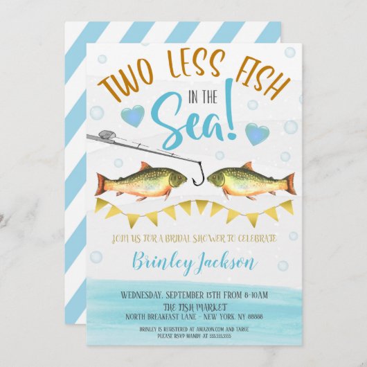 Twee minder vissen in de Zee Wedding Shower-uitnod Kaart (Voorkant / Achterkant)