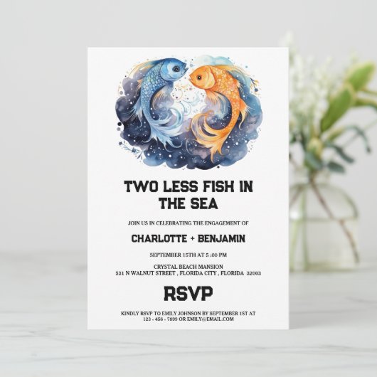 Twee minder vissen in het Zee Beach verlovingsfees Kaart (Staand voorkant)