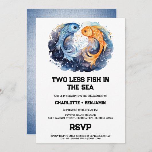 Twee minder vissen in het Zee Beach verlovingsfees Kaart (Voorkant / Achterkant)