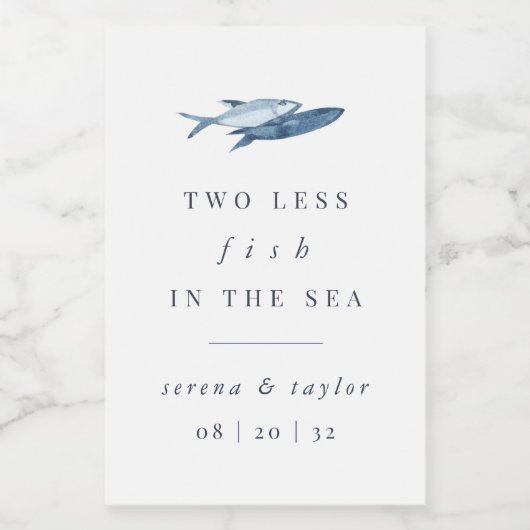 Twee minder vissen in het Zee bruiloft Wijn Etiket (Enkel label)