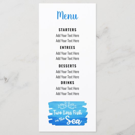 Twee Minder Vissen in het Zee Kuststrand Bruiloft Menu (Voorkant)