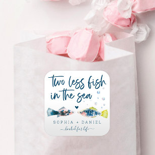 Twee minder vissen op het Zee bruiloft-plein-Stick Vierkante Sticker