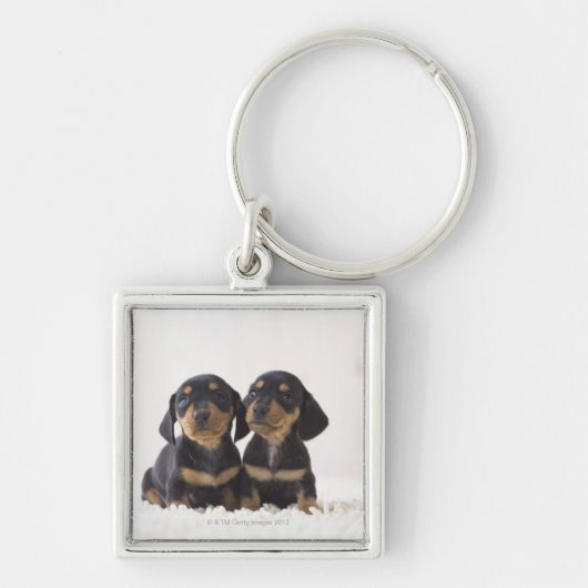 Twee Mini Dachshund-vergaderingen Sleutelhanger (Voorkant)