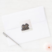 Twee Mini Dachshund-vergaderingen Vierkante Sticker (Envelop)